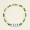 Strand YASTYT Pulsera con Letras De Amor Pulseras elásticas con Cuentas De Cristal Verde para Mujer Joyería De Moda Joyería De Playa De Verano