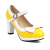 Dress Shoes Size 32-48 Women's Patent Leather Candy Color Block Heel 8.5cm High Lolita Ladies Heels