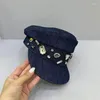 Berets French Spring And Summer Shade Cap Japanese Heavy Diamond Navy Hat Spaper Boy Fashion Flat