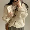 Cardigan rose Y2k en tricot pour Femme, pull court à col en V, mode coréenne, manteau tricoté, Pull à manches lanternes, veste Sueters