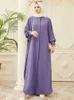 Ethnische Kleidung Elegante lila Abayas für Frauen Langarm muslimisches Kleid Dubai Strickjacke Kimono Kleidung Ramadan Abend Party Kaftan Mode