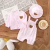 Clothing Sets Muslin Baby Girl Clothes Set Cotton Summer Sleeveless Rompers With Hat Boy Coat Infant Beach Outfits Born Autumn Suits