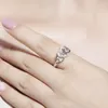 Bagues de cluster Mode Coeur Sparkling Diamond Bague Réel Solide 925 Sterling Argent Pour Femmes Belle Fille Bijoux