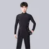 Stage Wear Latin Dance Chemises Hommes Noir À Manches Longues Col Haut Compétition Performance Top Mâle Cha Rumba Tango Samba Vêtements En Stock