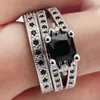 Wedding Rings Men's Gorgeous Black Crystal Ring Set Promise Engagement For Women Fashion 10KT White Gold Filled Jewelry