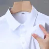 Mäns casual skjortor mullbärsilk kort ärmskjorta för sommar tunna affärsklänning klädkläder vit ficka kemis homme