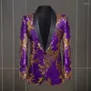 Men's Suits Choir Stage Performance Dress Long Sleeve Slim Fit Sequin Host Formal Party Prom (Jacket)