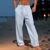 Pantaloni da uomo in lino Tasca frontale estiva da spiaggia Tinta unita Abbigliamento sportivo per uomo Gamba aperta sportiva grande e alta