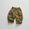 Брюки из хлопка с карманами, весна-осень 2023, детские брюки-карго, повседневные свободные корейские брюки для мальчиков для мальчиков, детская одежда для От 1 до 8 лет 230906