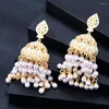 Dingle örhängen Godki Luxury Round Pearls for Women Wedding Party CZ Dubai Bridal Boucle D'Oreille Trendy Jewelry Gift