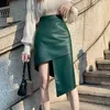 Skirts Korean Fashion Pu Leather Irregular Skirt For Women Elegant Office OL Work Vintage Sexy Bodycon