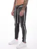 Jeans da uomo Uomo Skinny Biker Distrutto Taglio sfilacciato Denim Strappato Pantaloni a matita a righe laterali Pantaloni slim Hip Hop Streetwear