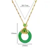 Pendant Necklaces Natural Emerald Stone For Women Stainless Steel Clavicle Chain Round Necklace Lucky Symbol Aesthetic Jewelry