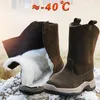 Bottes de neige en laine pour hommes, chaussures chaudes épaisses et antidérapantes, imperméables, en cuir véritable, pour l'extérieur, tendance, hiver