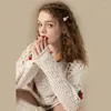 Kvinnors tröjor Hikigawa Casual Cheery Hollow Out Women O Neck Long Sleeve Pullovers Chic Fashion All Match Sweet Stickers Jumpers