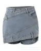 Shorts pour femme asymétrique enveloppement Denim Skorts pantalons femmes été irrégularité taille haute jupes courtes décontracté Y2k 2023