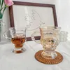 Wine Glasses Vintage Embossed Glass Cup High-foot Latte Coffee Afternoon Tea Juice Mini With Handle High-value Souvenir