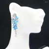 Orecchini pendenti 55x15mm Vendita Farfalla IolitePerla bianca Topazio azzurro svizzero CZ Argento Per le donne Gioielli di moda Incontri Ragazze