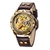 Наручные часы 2023 SHENHUA мужские спортивные часы кожаные винтажные бронзовые автоматические механические скелетон мужские Reloj Hombre