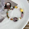 Strand ALLME Kawail Multicolor Glass Natural Stone Flower Charm Bracelets For Women Simulated Pearl Elastic Beaded Bracelet