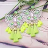 Boucles d'oreilles pendantes Boho grand papillon, peinture blanche, pompon coloré, Long verre pour femme, grand Brinco, bijoux féminins