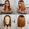 Clearance Sale Ombre Straight Bob Wig 13x1 T Part Lace With Black Roots Brown Colored Human Hair Pre Plucked