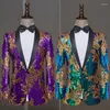 Men's Suits Choir Stage Performance Dress Long Sleeve Slim Fit Sequin Host Formal Party Prom (Jacket)