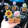 Flores decorativas girassol crochê vaso de flores mão-malha planta tecido à mão tuilp margarida rosa diy acabado artesanato artesanal decoração do carro