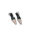 Skor G Family Mesh Rhinestone Slim Heel Sandals Spring/Summer Style En rak bakre fyrkantig spänne