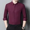 Men's Casual Shirts Solid Color High-End Men Shirt Long Sleeve Business Silky Spring Fashion Quality Wool Blends Seamless Chemise Homme