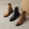 Botas tornozelo para mulheres luxo couro superior grosso salto zíper quente outono inverno bootie puro artesanal sapatos de couro genuíno 230907