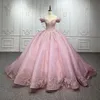 Glittering Pink Sweetheart Quinceanera Dress Off-Shoulder Party Prom Dress Lace Applique Sweet 16 Princess Vestidos De 15 Anos