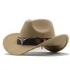 Breda Brim Hats Bucket Western Cowboy Hat Roll Cowgirl Cap Jazz Fedora Felt med Cow Band för Women Män Barn 230907