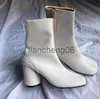 أحذية تصميم Tabi Boot Split Toe Toe High Heel Women Boots Leather Zapatos Mujer Fashion Autumn Womens Shoes Botas Mujer1 X0907