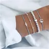 Link Bracelets 4Pcs/Set Bohemian Pink Resin Beads Charm For Women Gold Color Alloy Hand Chains 2023 Fashion Jewelry Party Bracelet