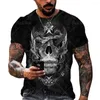 Homens camisetas 2023 T-shirt vintage com 3D Horror Crânio Impressão Desgaste Clássico Casual Verão Redondo Pescoço Mangas Curtas Oversiz