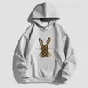 Felpe con cappuccio da uomo Felpa con cappuccio arancione Divertenti Felpe con stampa di coniglio Cotone Bad Bunny Felpa con cappuccio viola con cappuccio Maglione Felpe sportive Uomo Pullover Donna Tuta Casual GFWG