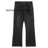 Jeans larghi da uomo personalizzati OEM in cotone pesante a gamba larga Pantaloni jeans svasati con cerniera in denim bianco impilato jeans con taglio a stivale