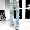 Jeans da uomo Street Style Toppa invecchiata per patchwork elegante, comodi pantaloni lunghi alla moda ogni giorno