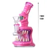 Tubo dell'acqua in vetro dipinto a mano spesso rosa con bong in vetro monster da 7 pollici