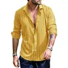 Chemises habillées pour hommes Cardigan à revers rayé Chemise à manches longues Col rabattu Business Casual Blouse ample Tops