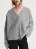Women's Knits Women Alpaca Blends Knit Cardigan Coat V-neck Long Sleeve Solid Color 2023 Autumn Loose Simple Female Sweater