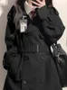 Kvinnors trenchrockar svart kappa kvinnor koreansk mode college stil casual vindbrytare kvinnlig höst långärmad dubbelbröst ytterkläder