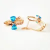 Boucles d'oreilles pendantes tendance pour femmes, couleur or Rose 585, bijoux de luxe, pierre bleue, Zircon cubique, goutte d'eau
