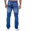 Jeans da uomo Slim Double Classic Baggy dritto gamba larga pantaloni a vita alta in denim lavaggio da uomo