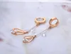 Hoop Earrings Trendy Stainless Steel CZ Crystal Water Drop Tassel Jewelry Sparkling Rose Gold Earring For Women E20010