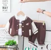 Kläduppsättningar Småbarn Boutique Baby Autumn Girl Cartoon Patchwork Cardigan Single-Breasted Baseball Jacket Shirts Pants Boys Outfits