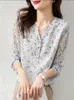 Camicette da donna Camicia in chiffon Camicetta con stampa da donna alla moda Top Summer Office Lady Pullover a maniche lunghe con scollo a V Abbigliamento femminile