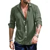 Chemises habillées pour hommes Cardigan à revers rayé Chemise à manches longues Col rabattu Business Casual Blouse ample Tops