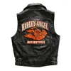 Gilet da uomo Motociclista Mucca Maschile Corto Slim Street Vintage Gilet Cappotto senza maniche in vera pelle